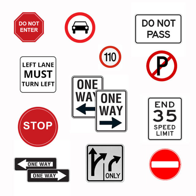 Black White Red Reflective Traffic Regulatory Signs Supplier (2) No Parking and Danger Warning Traffic Signs