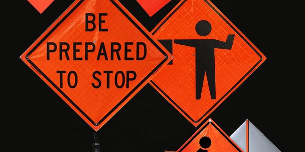 Reflective Folding Road Construction Signs and Roll Up Traffic Warning Stands (2) folding road construction signs traffic