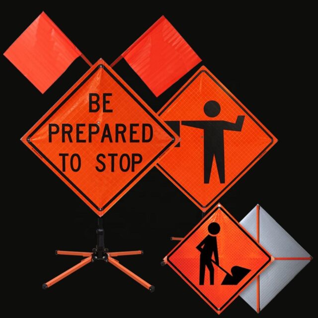 Reflective Folding Road Construction Signs and Roll Up Traffic Warning Stands (2) folding road construction signs traffic